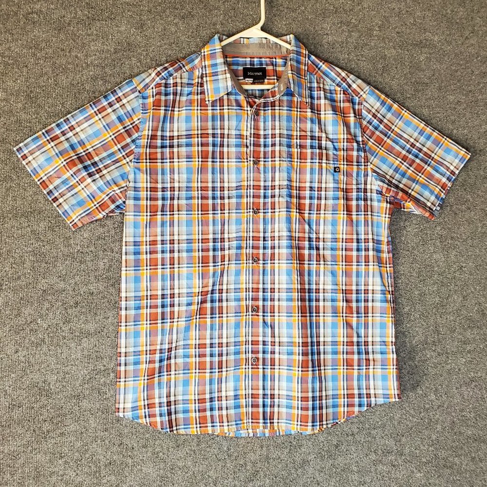 Marmot XL Dobson Utility Plaid J52020 Short Sleeve Button Hiking Shirt A21